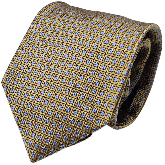 Brooks Brothers Makers USA Made Gold Geometric Blue Silk Tie Classic 58" - Picture 2 of 6